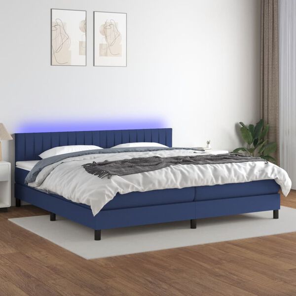 vidaXL Boxspring met matras en LED stof blauw 200x200 cm
