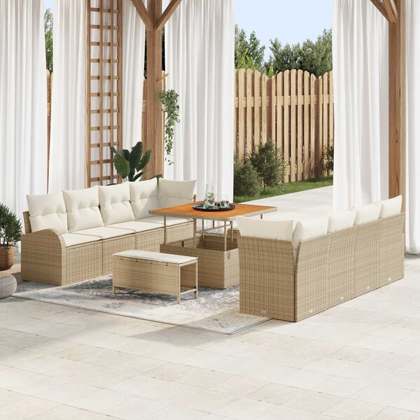 vidaXL Tuin Sofa Set met kussen 11 pcs Beige Poly riet