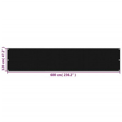 vidaXL Balkonscherm 120x600 cm HDPE zwart
