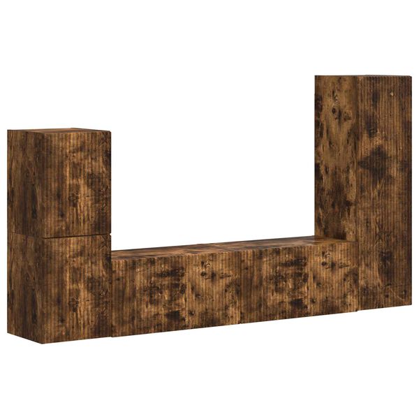 vidaXL Tv-meubelset Wandgemonteerd 4 pcs Gerookt eiken Bewerkt hout