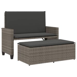 vidaXL Tuinbank met kussens en voetenbank poly rattan grijs
