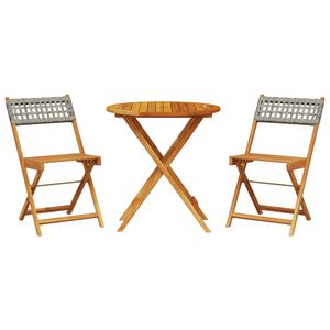 vidaXL 3-delige Bistroset poly rattan en massief hout grijs