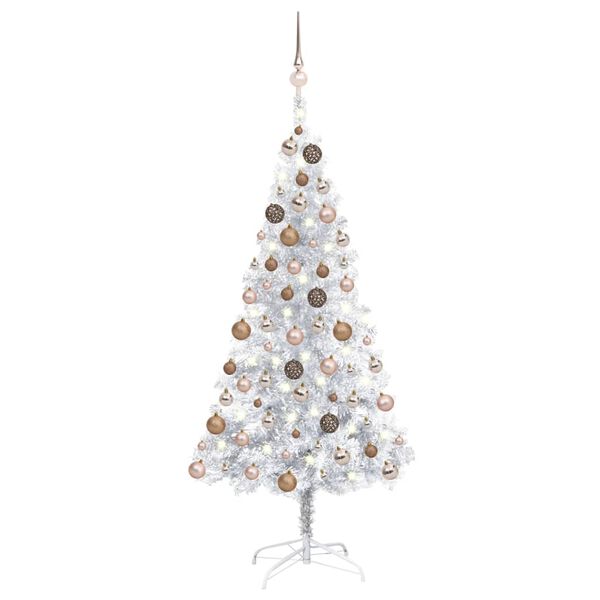 vidaXL Kunstkerstboom met verlichting en kerstballen 150 cm PET zilver