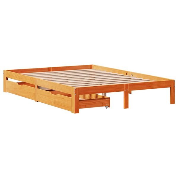 vidaXL Bedframe met lades massief grenenhout wasbruin 120x190 cm