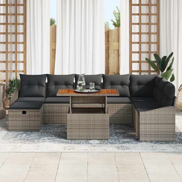 vidaXL Tuin Sofa Set 9 pcs Grijs poly rattan