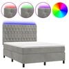 vidaXL Boxspring met matras en LED fluweel lichtgrijs 140x190 cm