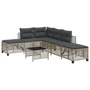 vidaXL 3-delige Loungeset met kussens poly rattan lichtgrijs