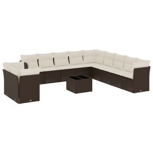vidaXL 12-delige Loungeset met kussens poly rattan bruin