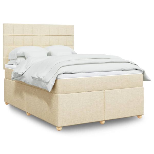 vidaXL Boxspring met matras stof cr&egrave;mekleurig 160x200 cm