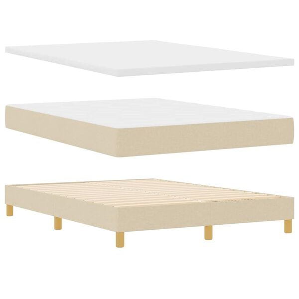 vidaXL Boxspringbed met matras met hoofdeinde Cr&egrave;me 140 x 190 cm Stof