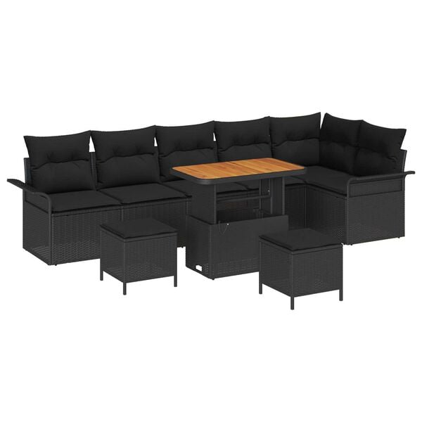 vidaXL Tuinbankenset met kussen 9 pcs Zwart poly rattan
