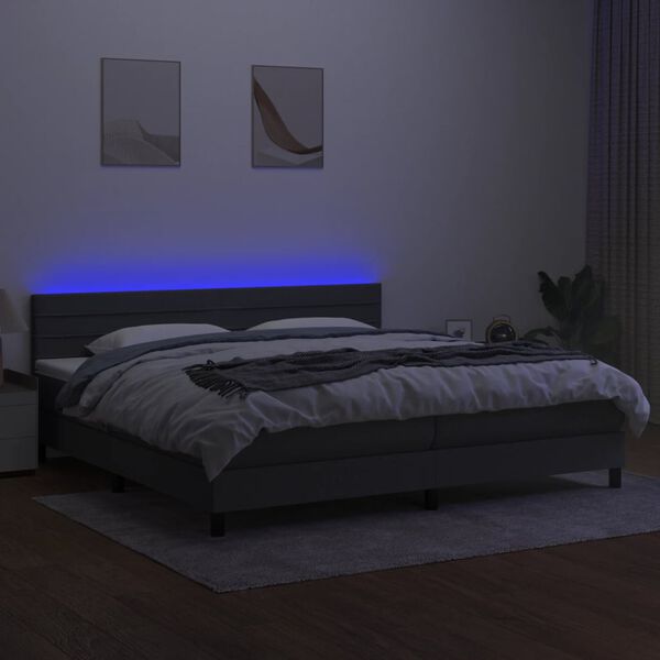 vidaXL Boxspring met matras en LED stof donkergrijs 200x200 cm