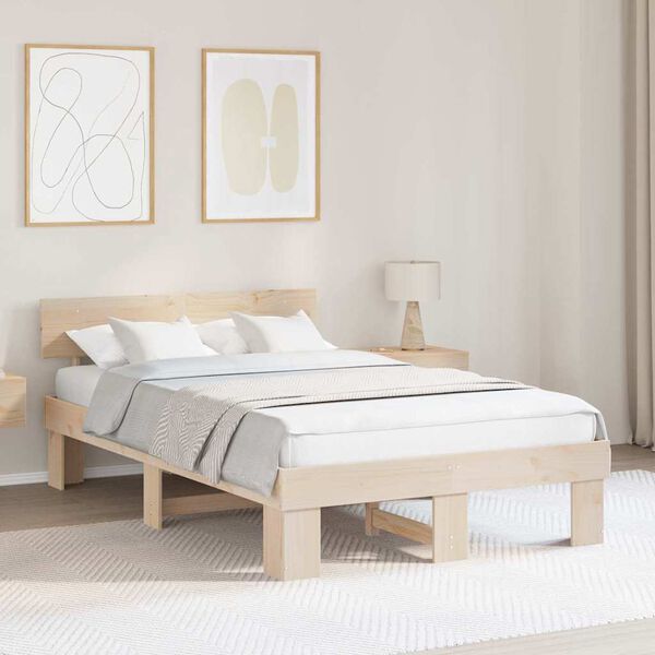 vidaXL Bedframe met hoofdeinde Naturel 120 x 200 cm Massief grenenhout