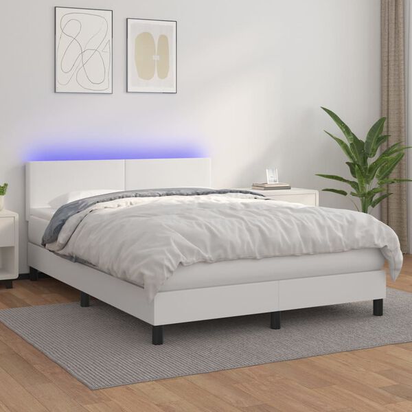 vidaXL Boxspring met matras en LED kunstleer wit 140x200 cm