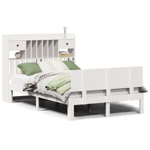 vidaXL Bed met boekenkast zonder matras grenenhout wit 135x190 cm