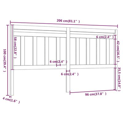 vidaXL Hoofdbord 206x4x100 cm massief grenenhout honingbruin