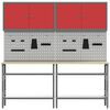 vidaXL Werkbankset met plank 8 pcs Rood en Grijs Gepoedercoat staal