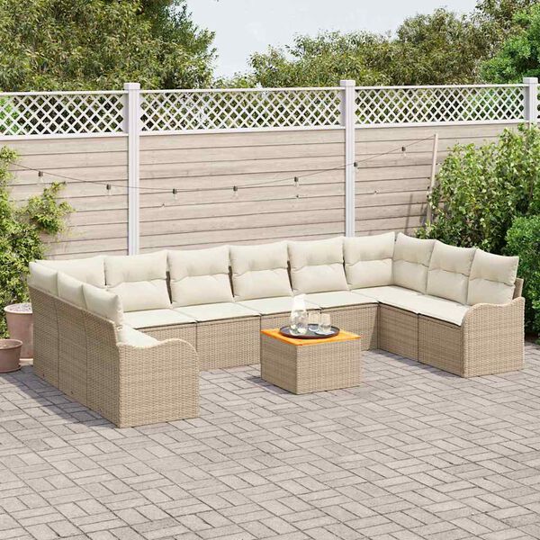 vidaXL Tuinbankenset met opslag 11 pcs Beige en Cr&egrave;me poly rattan