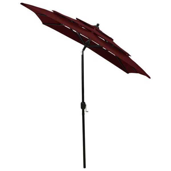 vidaXL Parasol 3-laags met aluminium paal 2x2 m bordeauxrood