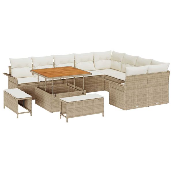 vidaXL Tuin Sofa Set met kussen met opslag 12 pcs Beige en Cr&egrave;me
