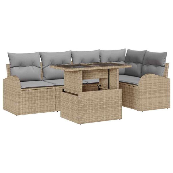 vidaXL Tuin Sofa Set met opslag 6 pcs Beige en Licht Grijs poly rattan