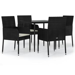 vidaXL 5-delige Tuinset met kussens poly rattan zwart
