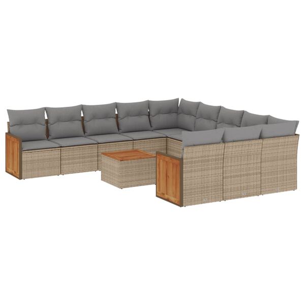 vidaXL 12-delige Loungeset met kussens poly rattan beige