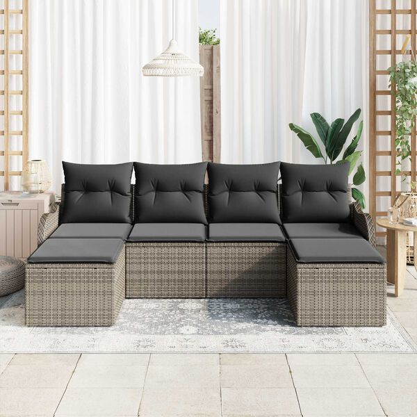 vidaXL Tuin Sofa Set met opslag 6 pcs Grijs poly rattan