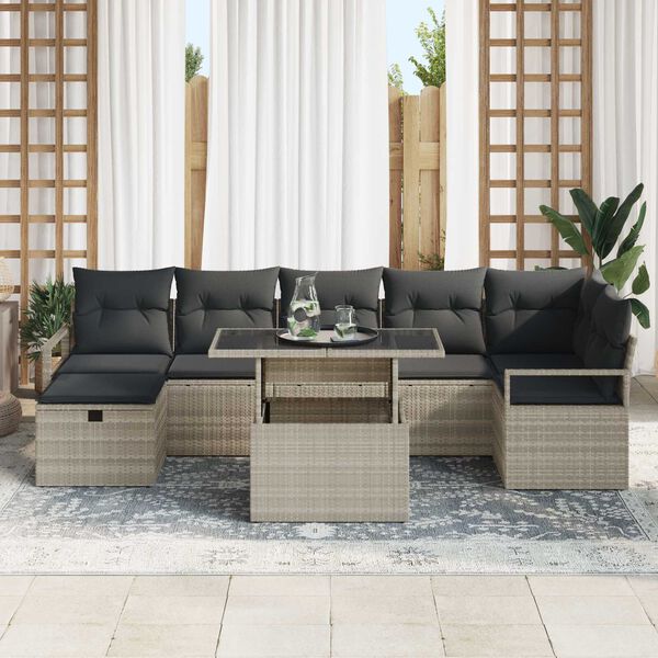 vidaXL Tuin Sofa Set met kussen met opslag 8 pcs Lichtgrijs Poly riet