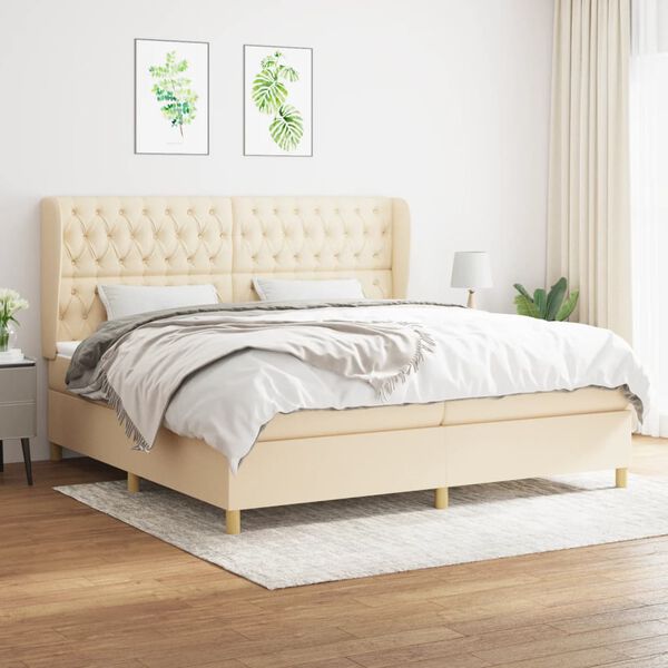 vidaXL Boxspring met matras stof cr&egrave;mekleurig 200x200 cm