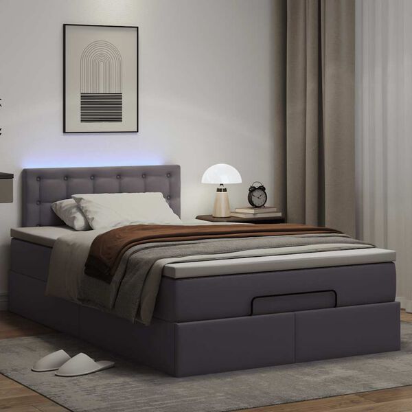 vidaXL Ottoman bed met matrassen en LED's 120x200cm kunstleer grijs