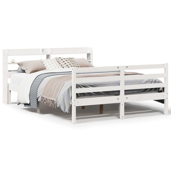 vidaXL Bedframe met hoofdbord massief grenenhout wit 135x190 cm