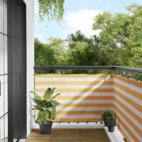 vidaXL Balkonscherm Geel en Wit Gestreept 90x800 cm