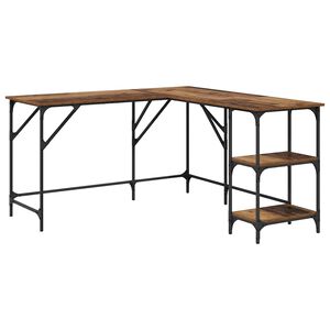 vidaXL Bureau Oud Hout 139 x 139 x 75 cm Bewerkt hout
