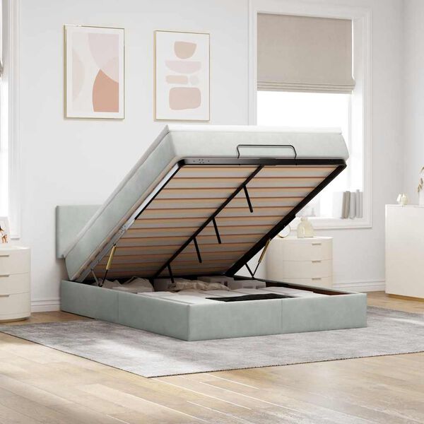 vidaXL Ottoman bed met matras 140x190cm fluweel lichtgrijs