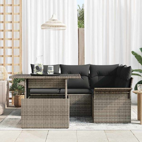 vidaXL Tuin Sofa Set met kussen 5 pcs Grijs Poly riet