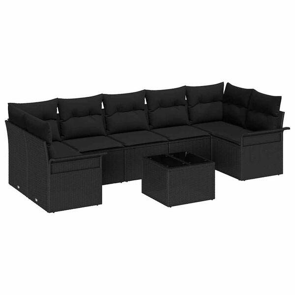 vidaXL Tuin Sofa Set met kussen met opslag 8 pcs Zwart poly rattan