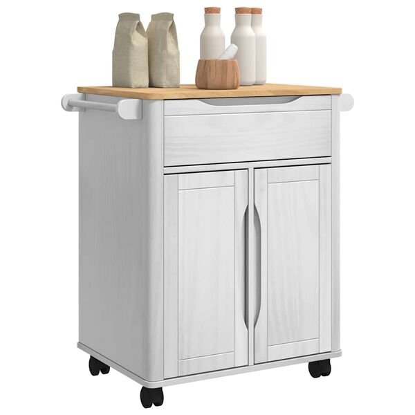 vidaXL Keuken Trolley FLORO Wit 72,5 x 45 x 80 cm Massief Vurenhout