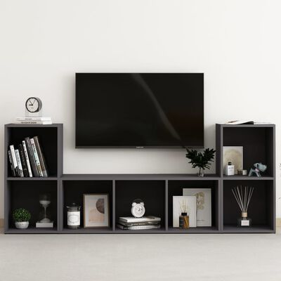 vidaXL 3-delige Tv-meubelset bewerkt hout grijs