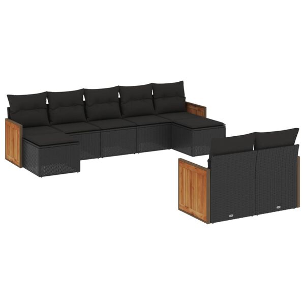 vidaXL 9-delige Loungeset met kussens poly rattan zwart