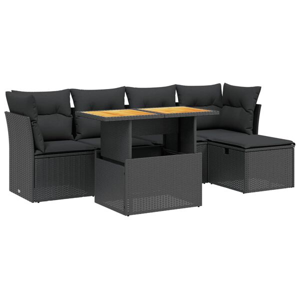 vidaXL 6-delige Loungeset met kussens poly rattan zwart