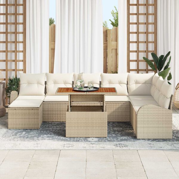 vidaXL Tuin Sofa Set met opslag 9 pcs Beige Poly riet