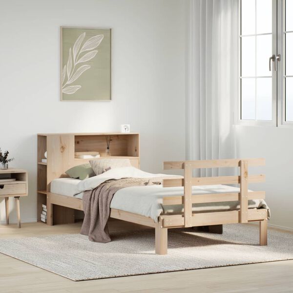 vidaXL Bed met boekenkast zonder matras massief grenenhout 90x190 cm
