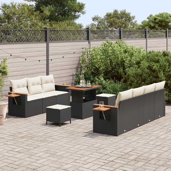 vidaXL Tuinbankenset met kussen 13 pcs Zwart en Cr&egrave;me poly rattan