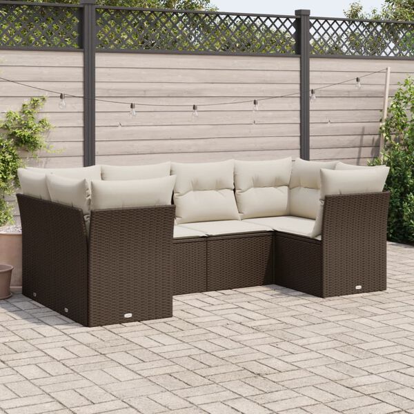 vidaXL 6-delige Loungeset met kussens poly rattan bruin