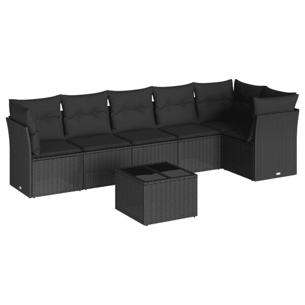 vidaXL 7-delige Loungeset met kussens poly rattan zwart
