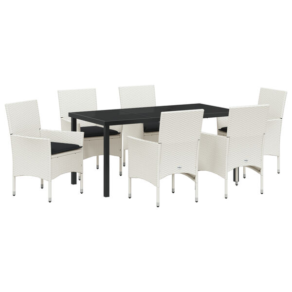 vidaXL Tuin Eetset met kussen 7 pcs Wit Poly riet