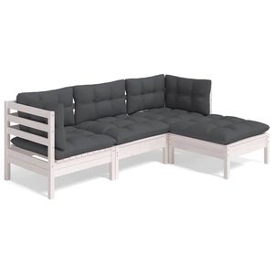 vidaXL 4-delige Loungeset met kussens grenenhout wit
