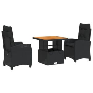 vidaXL 3-delige Tuinset met kussens poly rattan zwart