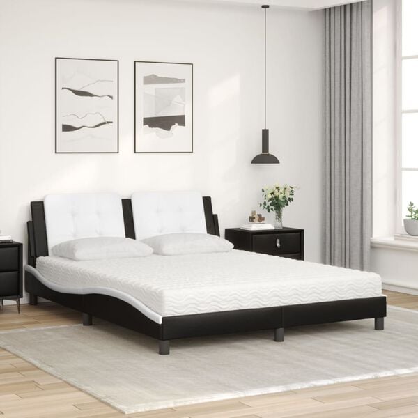vidaXL Bed met matras "Zadar" kunstleer zwart en wit 160x200 cm